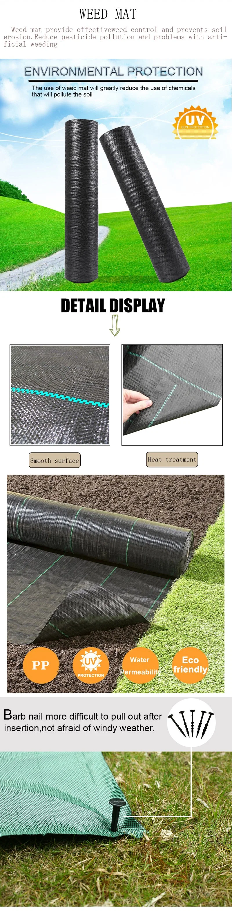 Black Color with Green Line Coconut Fiber Weed Control Mulch Mats Tree Agricultural Mat Felt Woven Fabric Weed Mat